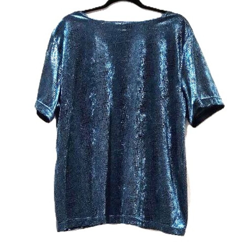 TEAL SATIN & BLACK VELVET SNAKE PRINT TOP 22w/24w CRUISE RESORT HOLIDAY TRAVEL - Picture 3 of 4